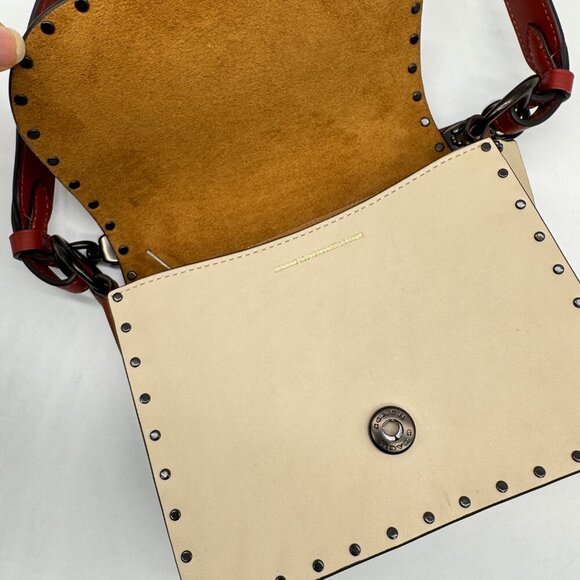COACH Beat 18 rivets leather shoulder crossbody bag -Red Sand Ivory Tan - Picture 11 of 13